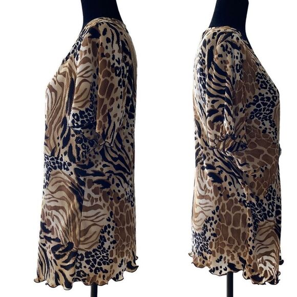 Alfred Dunner Animal Print‎ Pleated Material Double Layer Look Top Size L - Picture 3 of 12